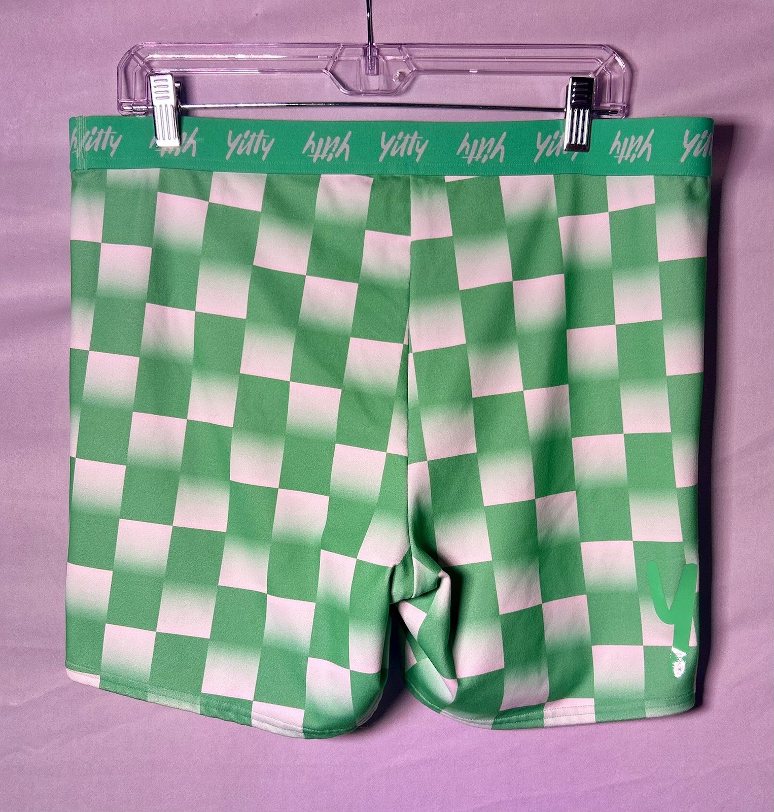 Fabletics Yitty Shaper Shorts Green And White Checks In Size 2X. Nylon-Spandex.