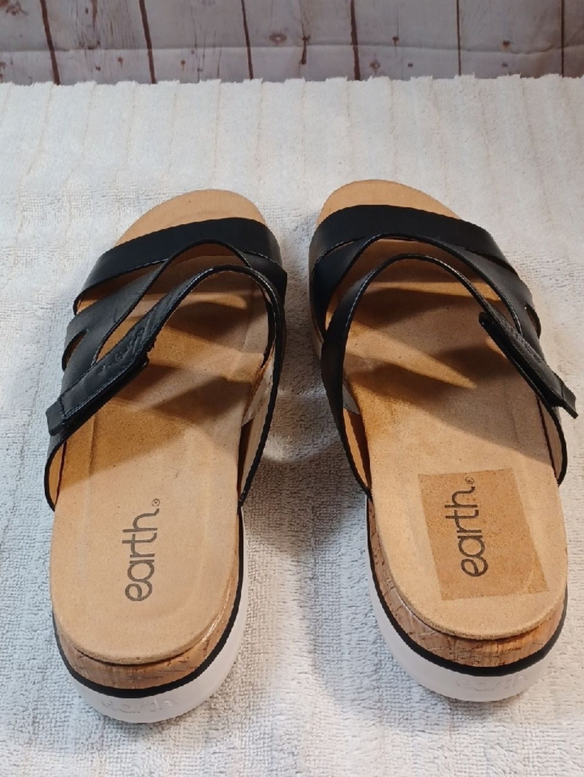 earth black leather comfort slide sandals women’s size 9w wide cushioned