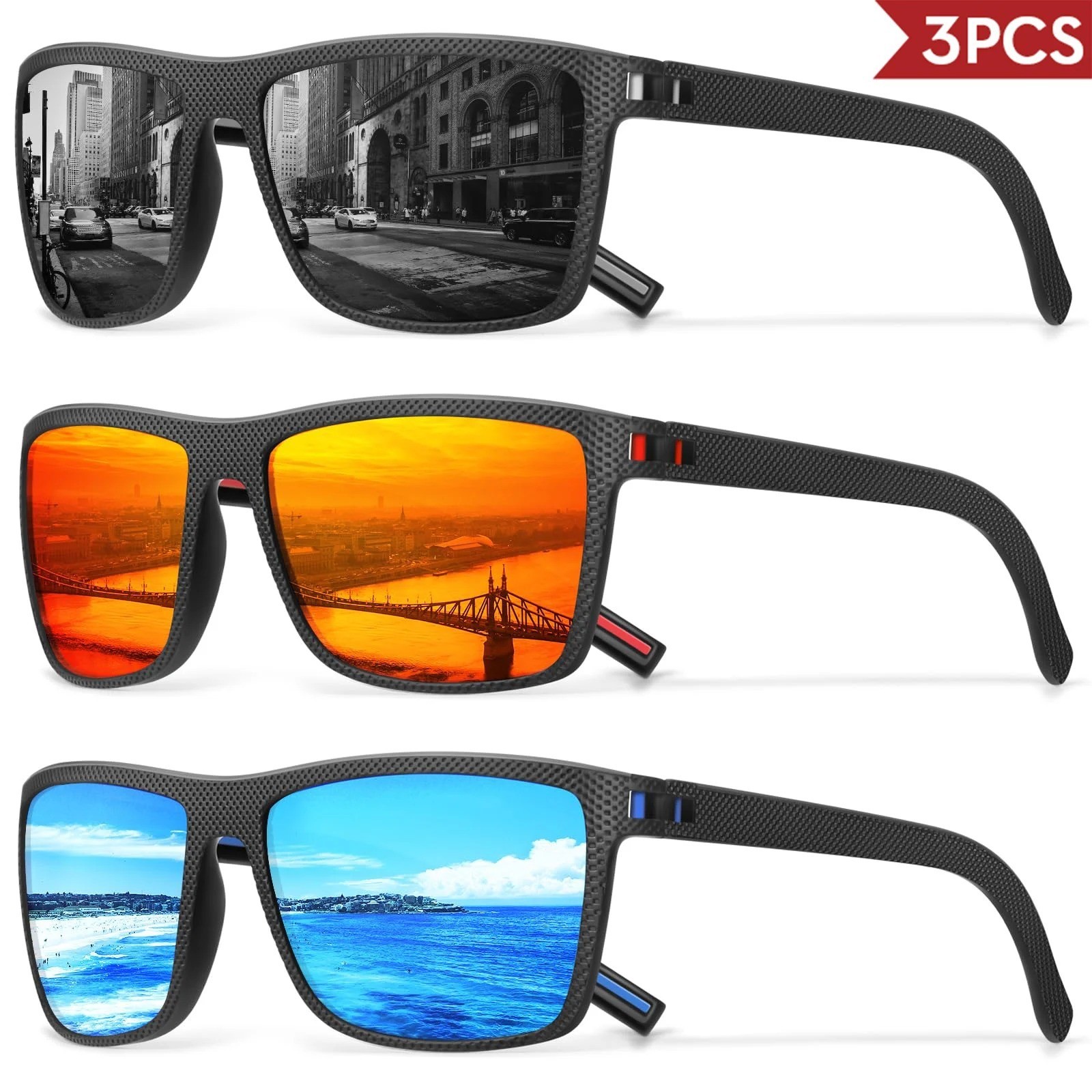 3/4 Pack New Designer Box Polarized Colorful Sunglasses for Men and Women