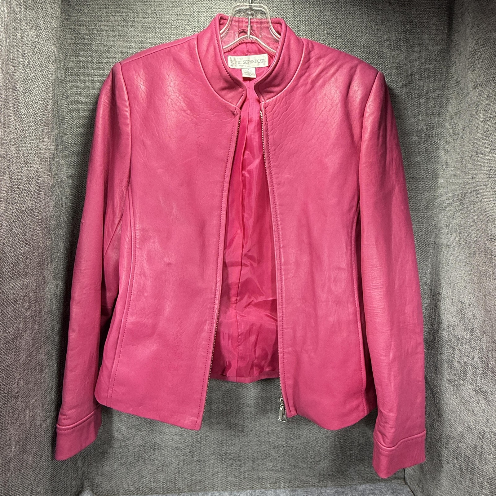 Petite Sophisticate Leather Jacket Womens Petite P Pink Zip Stand Collar YKK