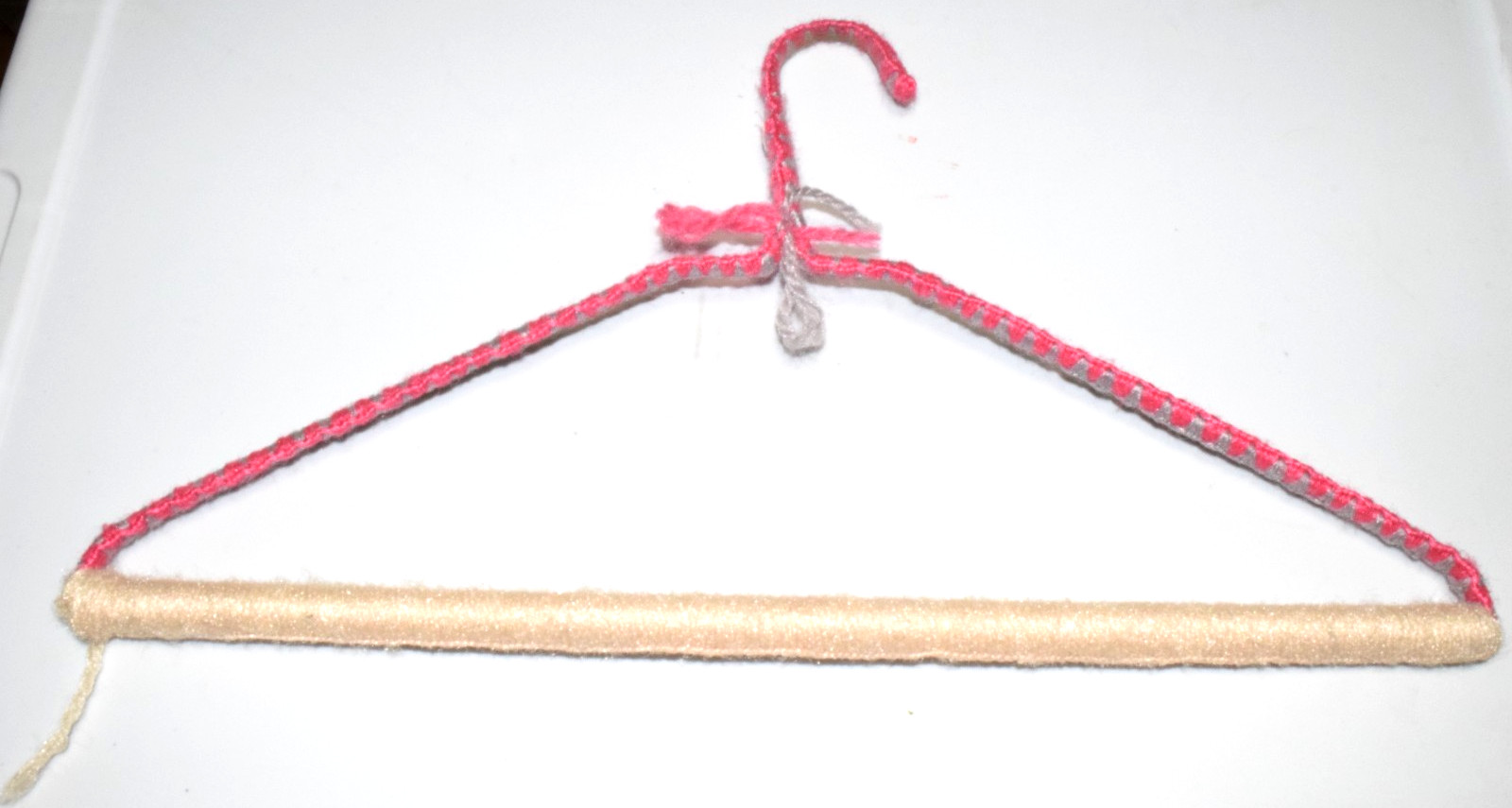Vintage Yarn Wrapped Thick Wire Pant Hanger 50s 70s Rose Gray Cream Satin 16″