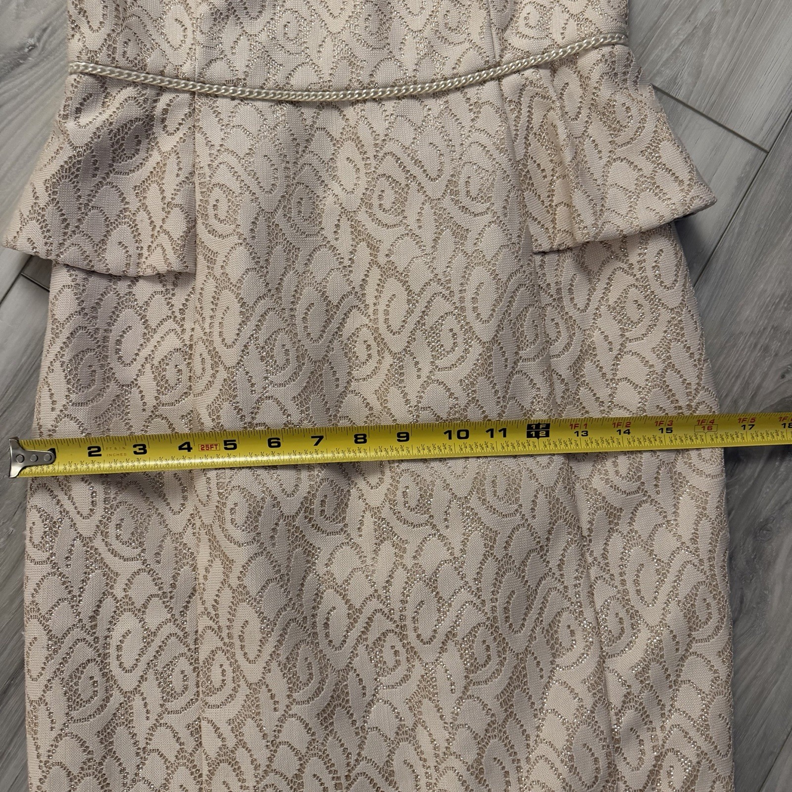 Belle Badgley Mischka Champagne Gold Peplum Dress Size 4 Wedding