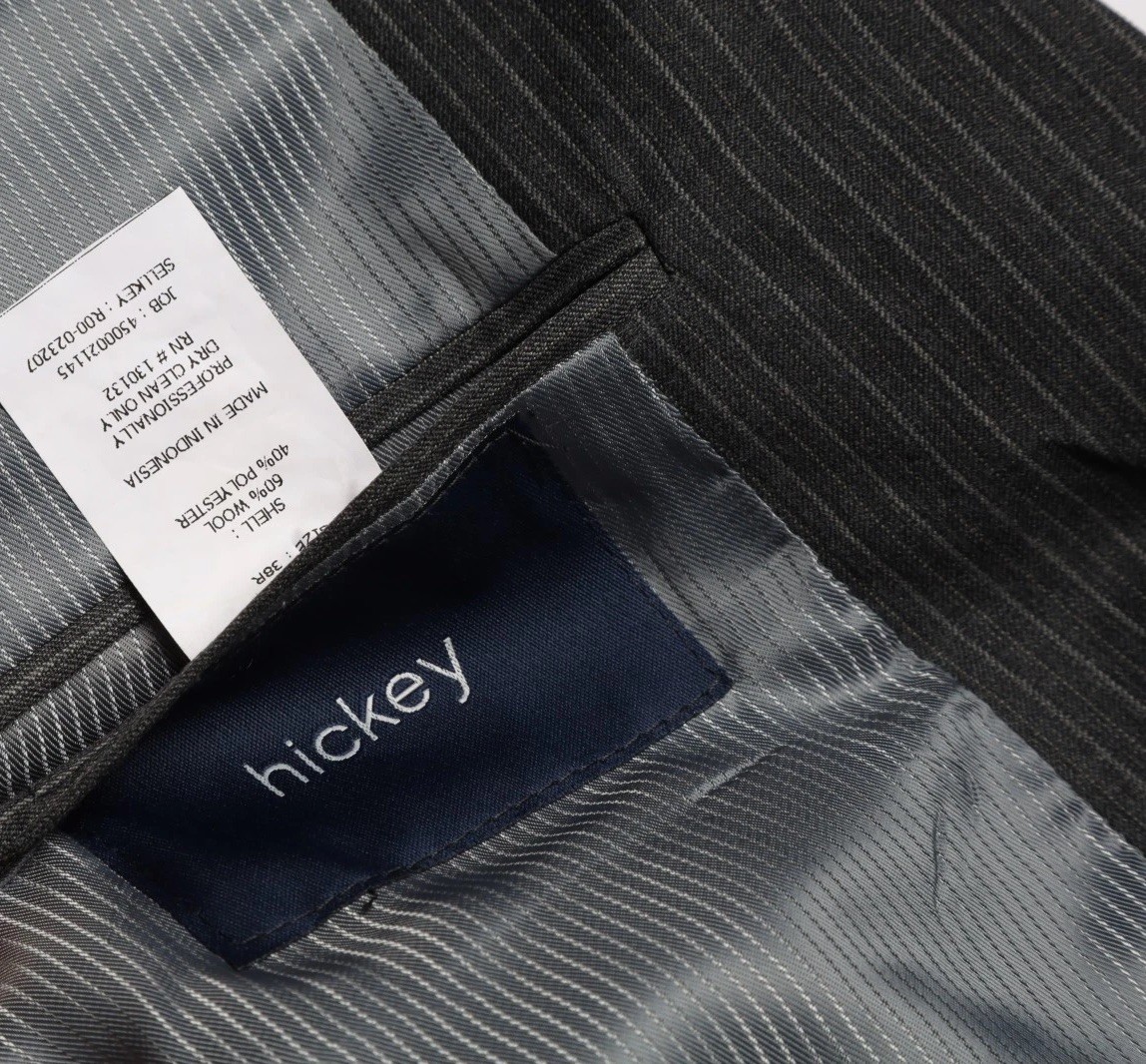 Hickey by Hickey Freeman Wool Suit Size 38 R x 32 W in Grey Stripe Pinstripe
