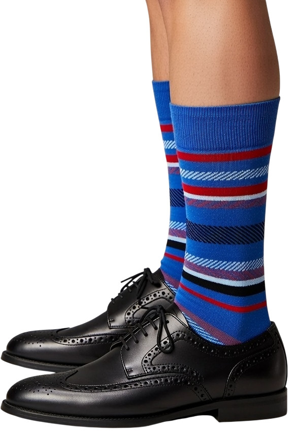 BEN SHERMAN | Mens Blue Red Luxury Stripe Socks | One Size UK 6-11 EU 40-46