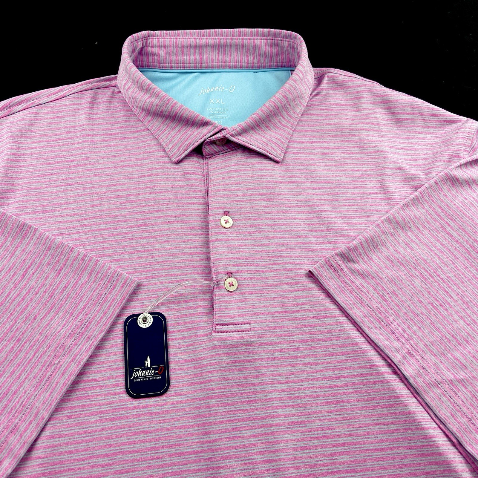 Johnnie O Performance Striped UPF 50 Polo Shirt Pink 2XL