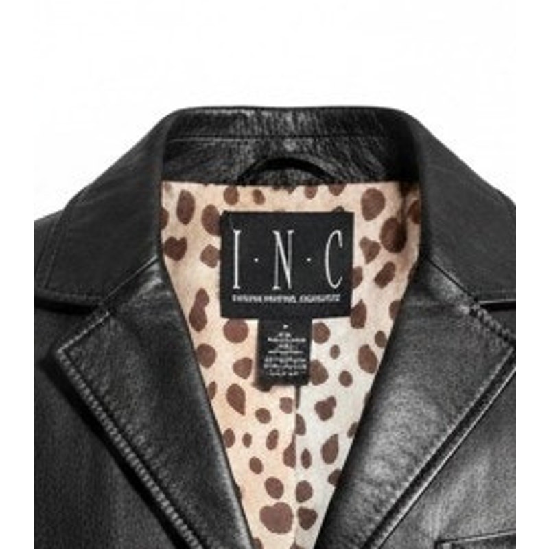 I.N.C. International Concepts Black Leather Jacket with Cheetah Print Lining