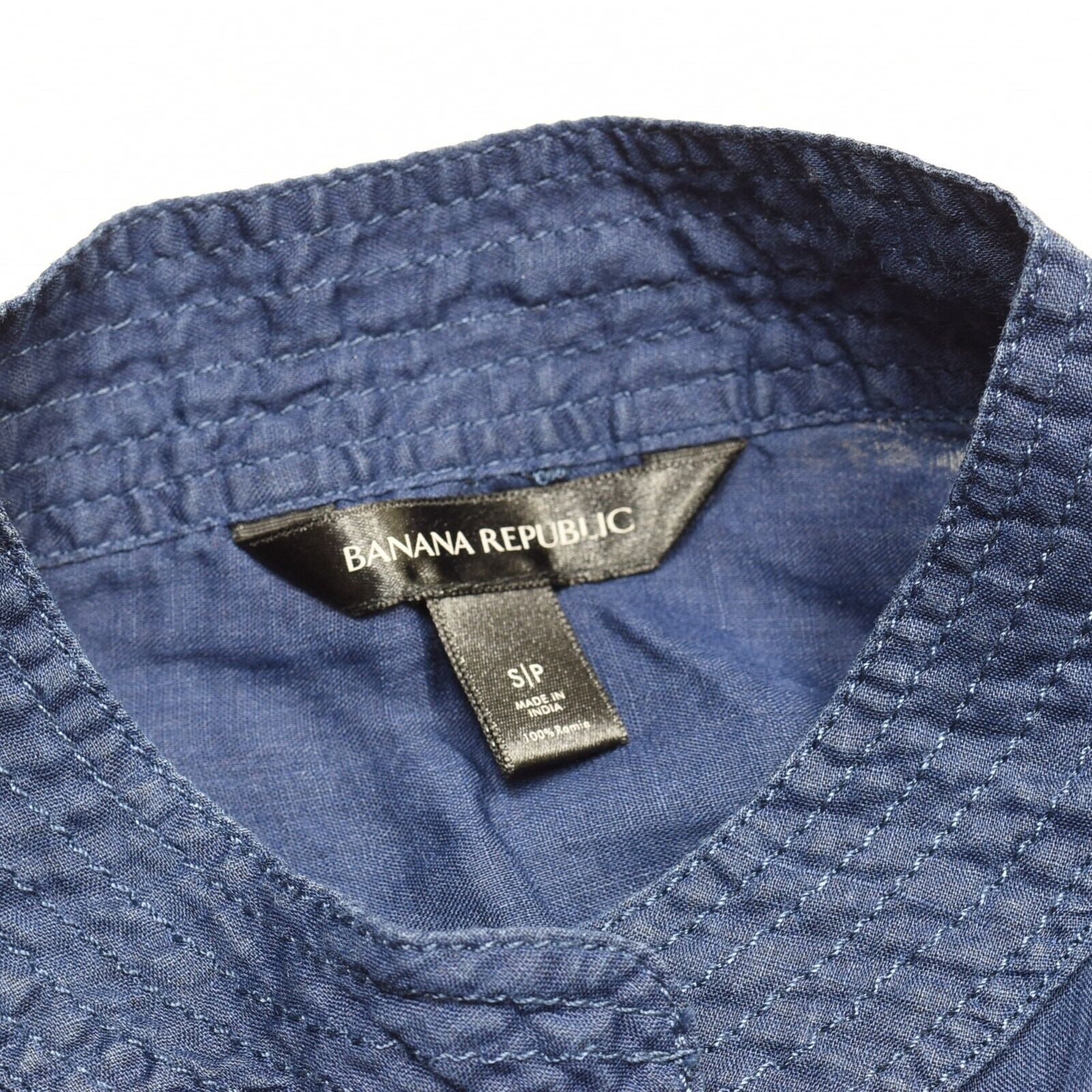 Banana Republic Women Blouse Long Sleeve High Neck 100% Ramie Blue Size S