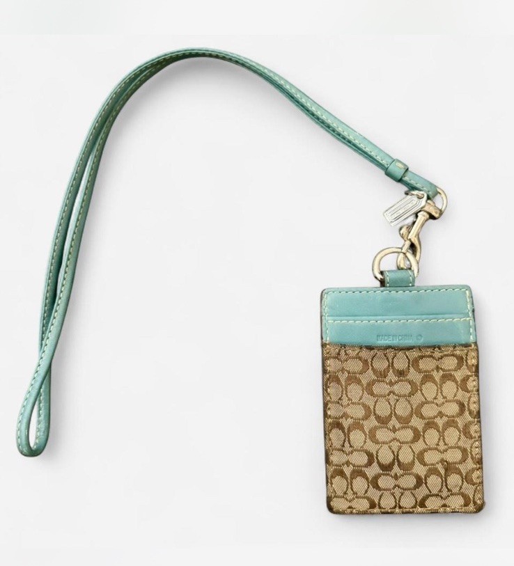 Coach Signature Canvas/Leather ID & Document Holder Lanyard Brown/Blue Logo
