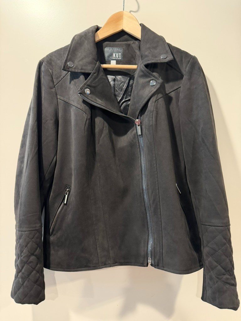 KUT from the Kloth Black Faux Suede Asymmetric Zip Moto Jacket Women’s XL