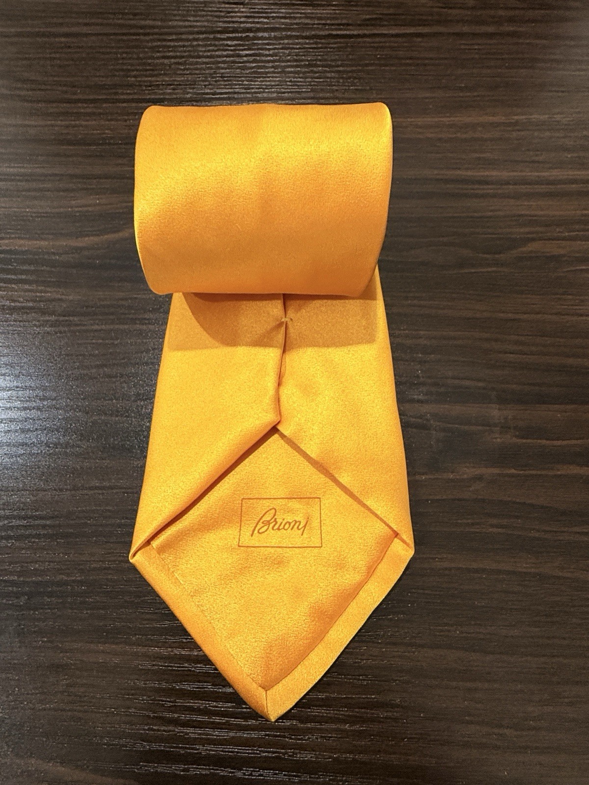 Brioni Orange Solid Silk Men’s Tie w/ Logo Accent Handmade