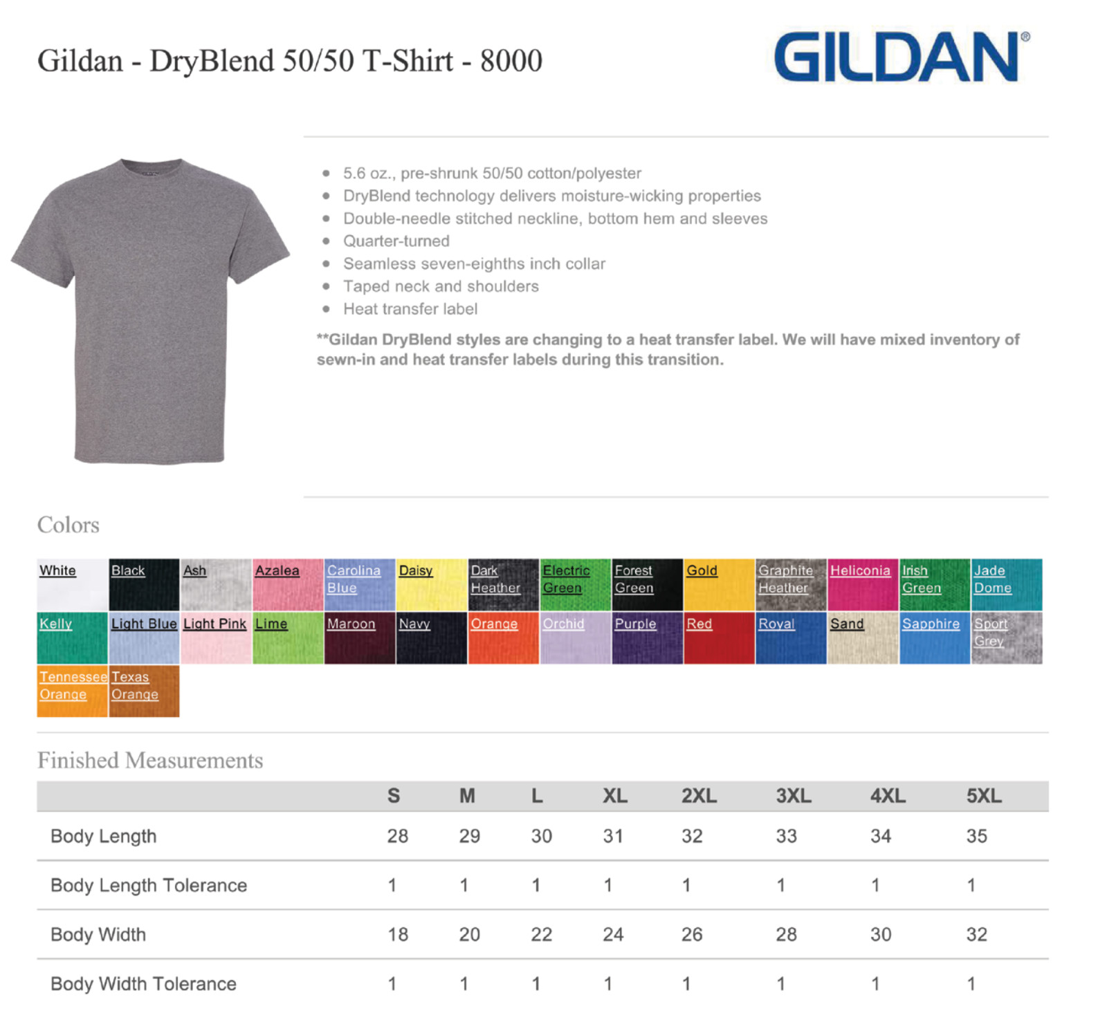 INVENTORY REDUCTION! GILDAN DRYBLEND T-SHIRT – DAISY – SIZES S-5X – NEW BLANK