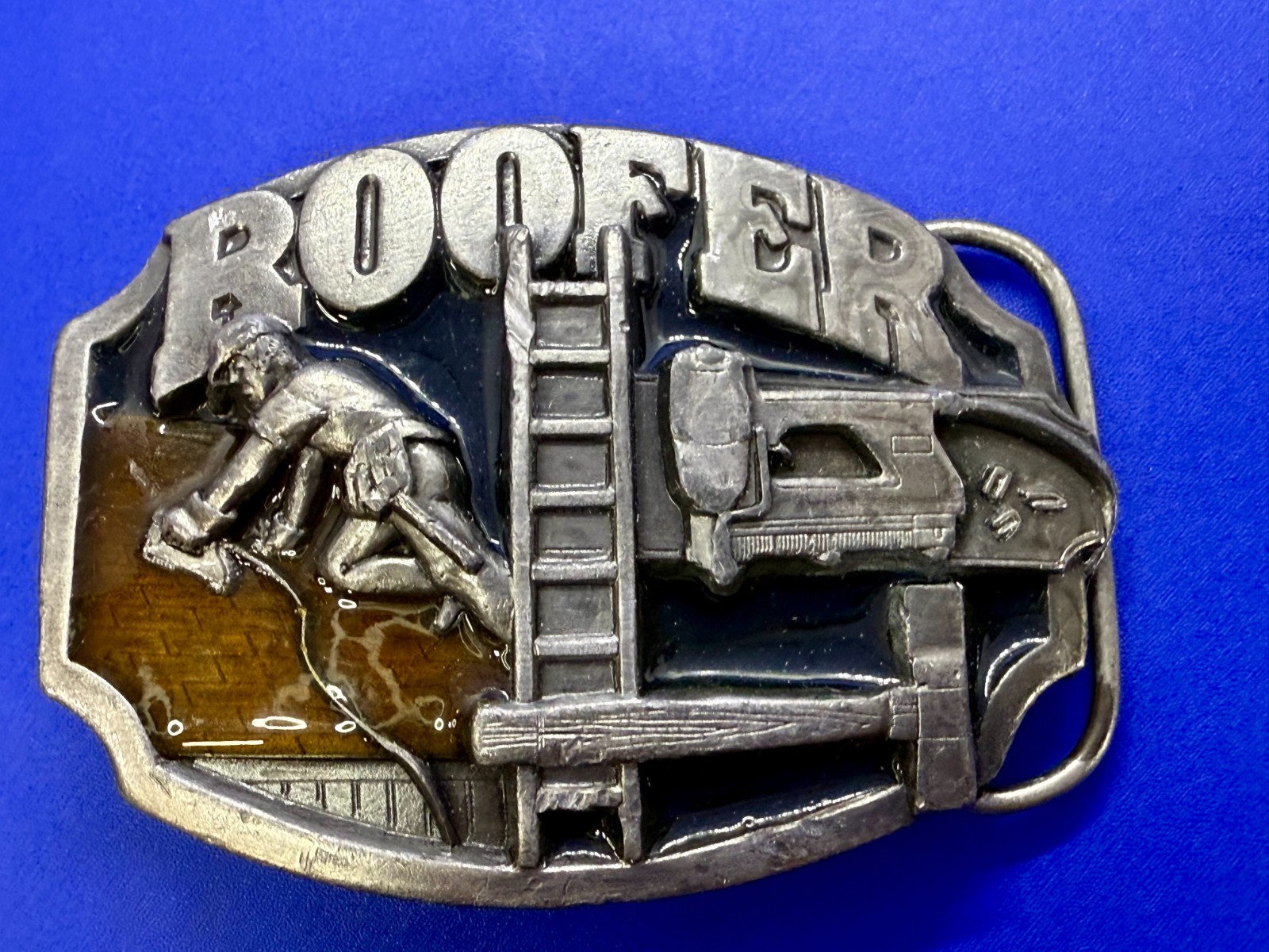 Roofer Roof Construction Worker Ladder Hammer Tools 80’s Siskiyou Belt Buckle
