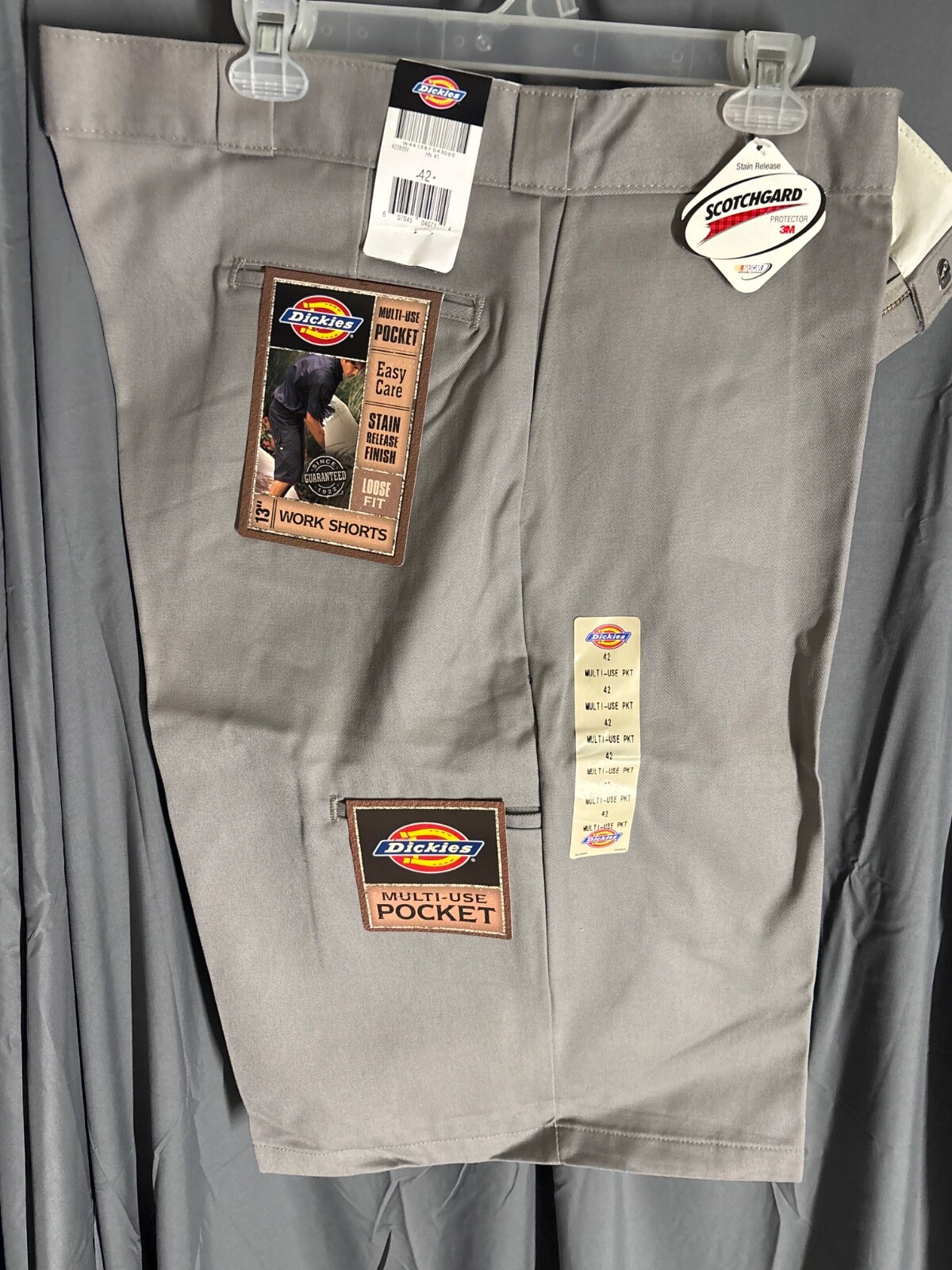 Dickies mens light gray loose fit cell phone pocket twill premium work shorts 42