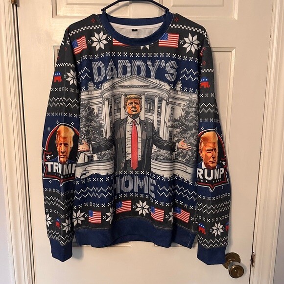 Trump Ugly Christmas Sweater Daddy’s Home Political Crewneck Medium Adult