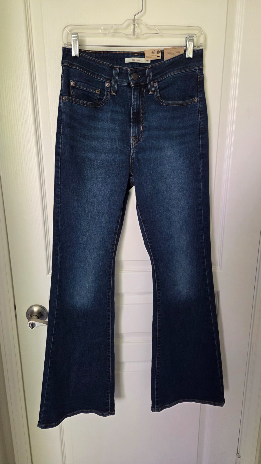 Levi’s 726 Flare Jeans Womens 27×32 Blue Dark Wash High Rise Stretch Denim