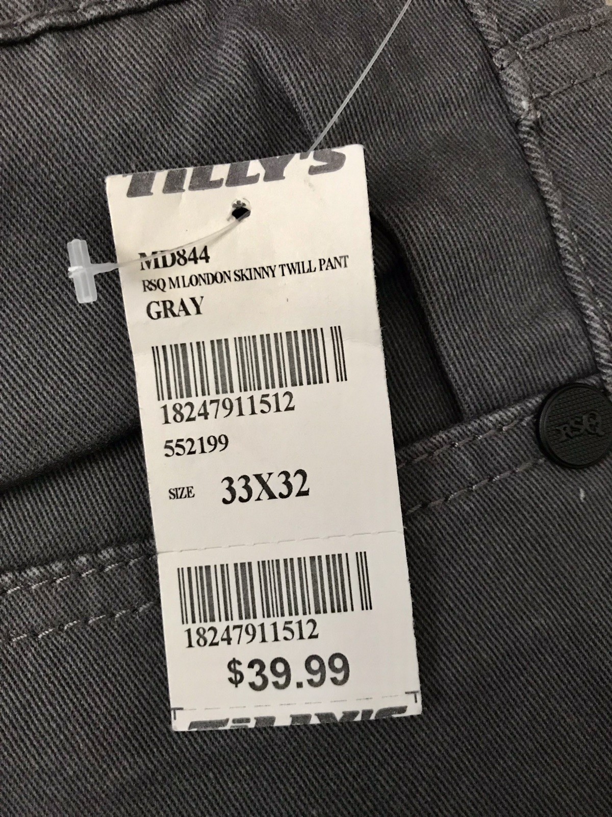 RSQ Gray London Soft Skinny Stretch Jeans Men W33xL32