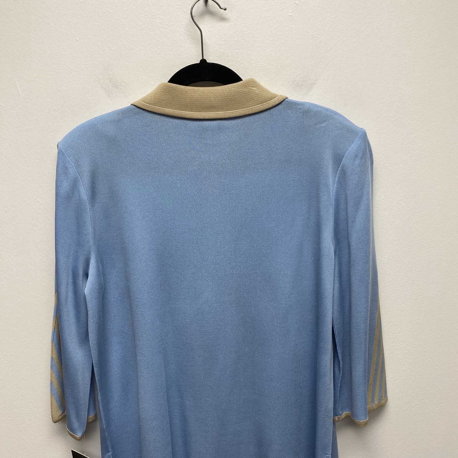 Ming Wang 3 Piece Knit Suit Set Womens Blue Tan Tank Cardigan & Skirt M L NWT