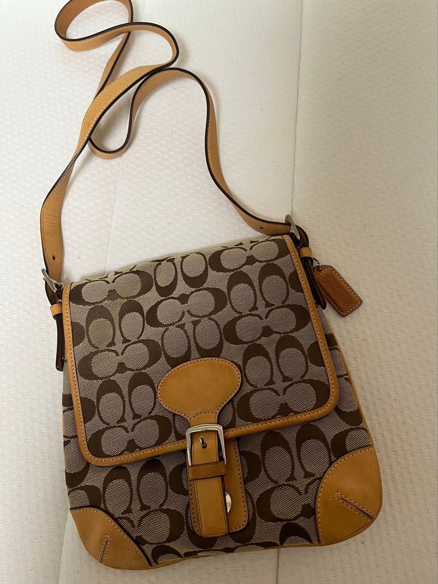 COACH Signature Crossbody Bag Khaki Jacquard Leather Women’s