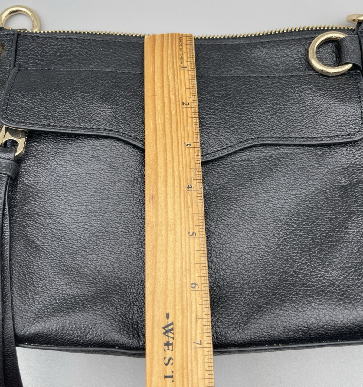 Rebecca Minkoff Women’s M.A.B. Crossbody Gold Studs Pebbled Black Leather Purse