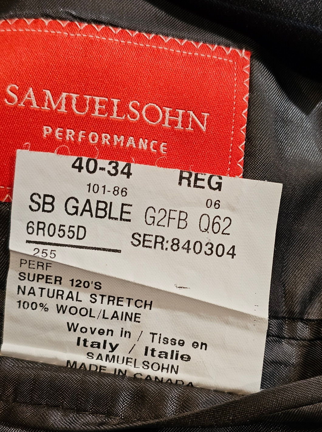 Samuelsohn Super 120’s Woven in Italy Stitched Lapel Dual Vent Blazer Jacket 40R
