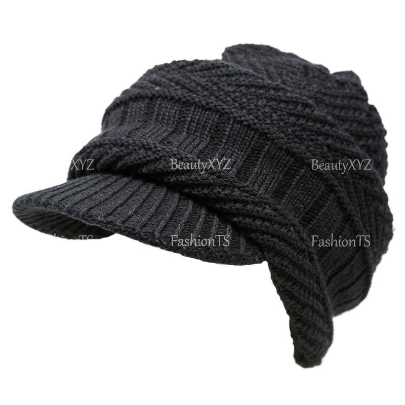 2 in 1 Cable Knit Winter Hat w/ Neck Warmer Mask Brim Beanie Fur Lining Unisex