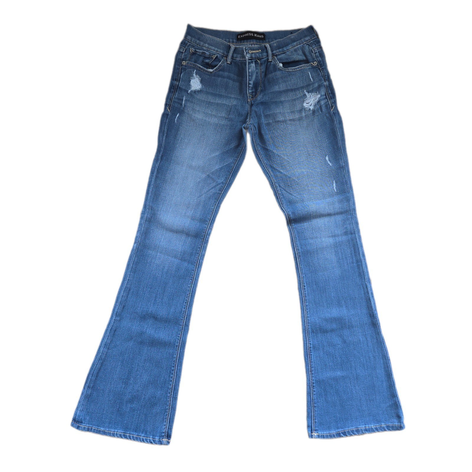 Express Mia Slim Flare Jeans | Distressed Medium Wash | Size 4