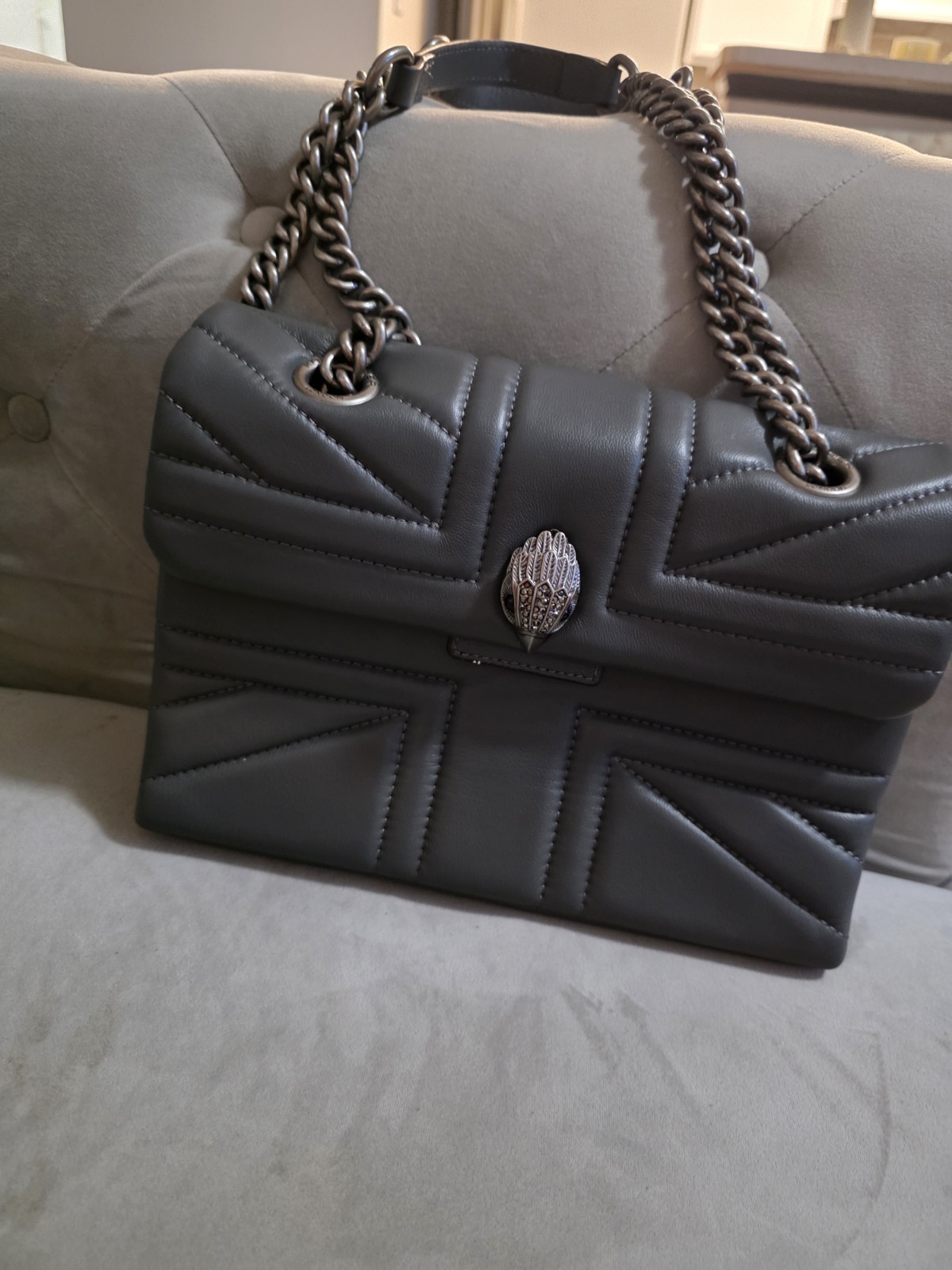Kurt Geiger Kensington Black Quilted Shoulder Bag Silver Chain Detachable Strap