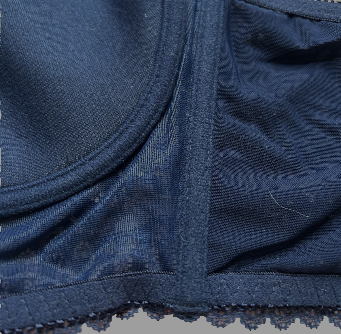 40D Midi Bustier Bra Navy Blue Lace Underwire Full Coverage Support Semi Padded