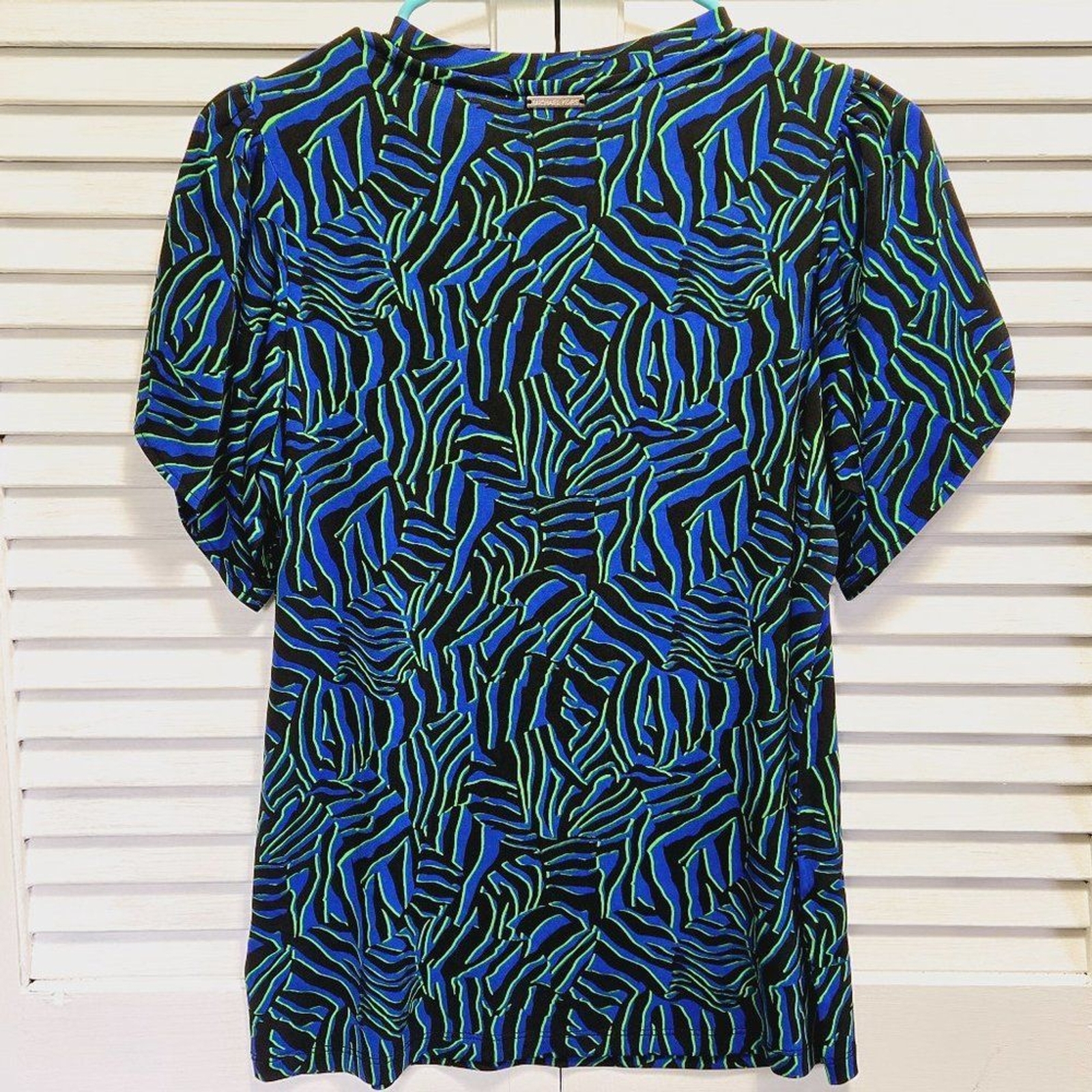 NWT MICHAEL KORS WOMENS PRINTED PETAL-SLEEVE TUNIC/TOP ROYAL MR35M6Z7U4 XS