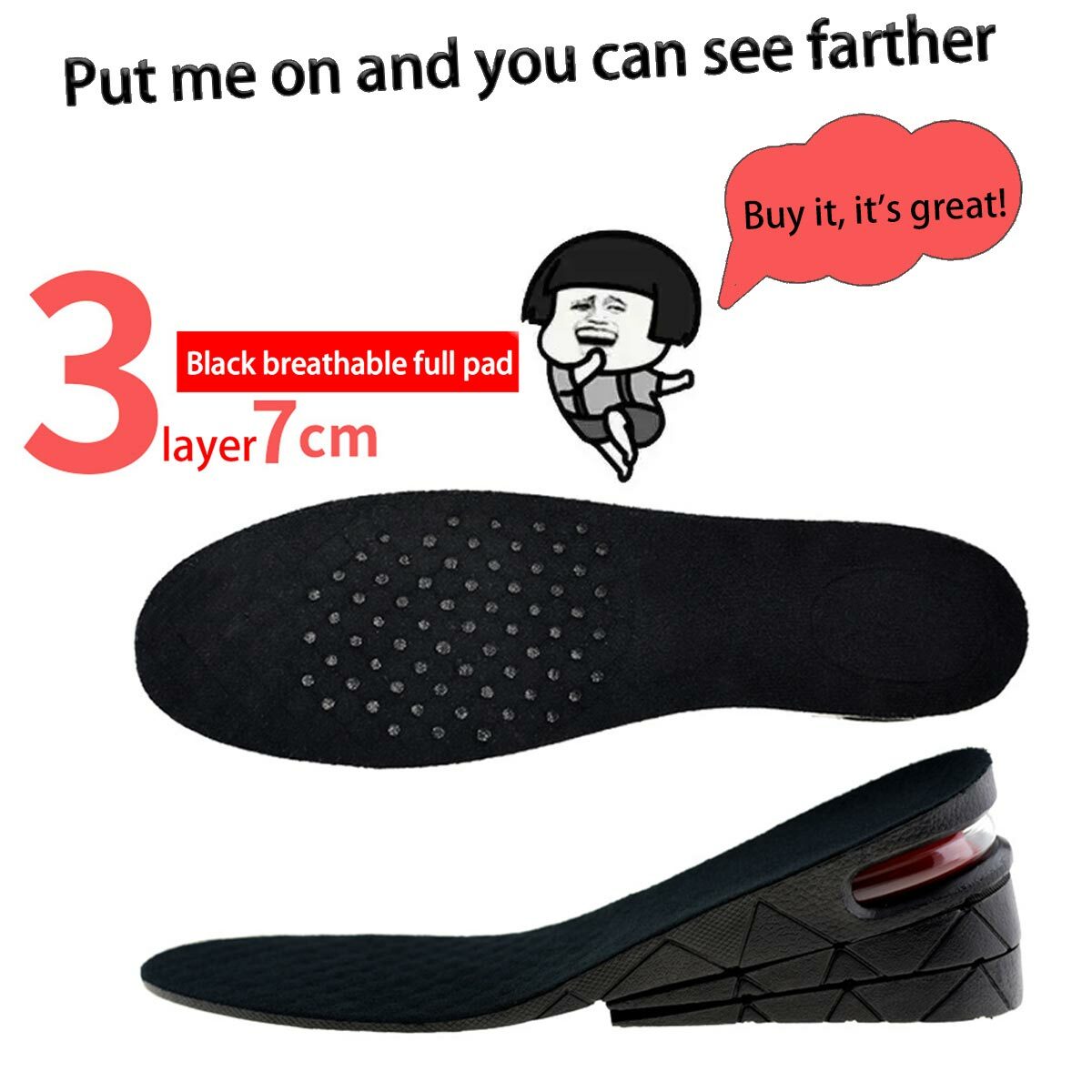 7cm 3-layer adjustable height booster insole heightening insole For Sneakers