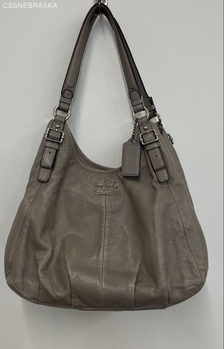 Coach Grey Leather Madison Lindsey Shoulder Hobo Bag Silver Hardware 18603