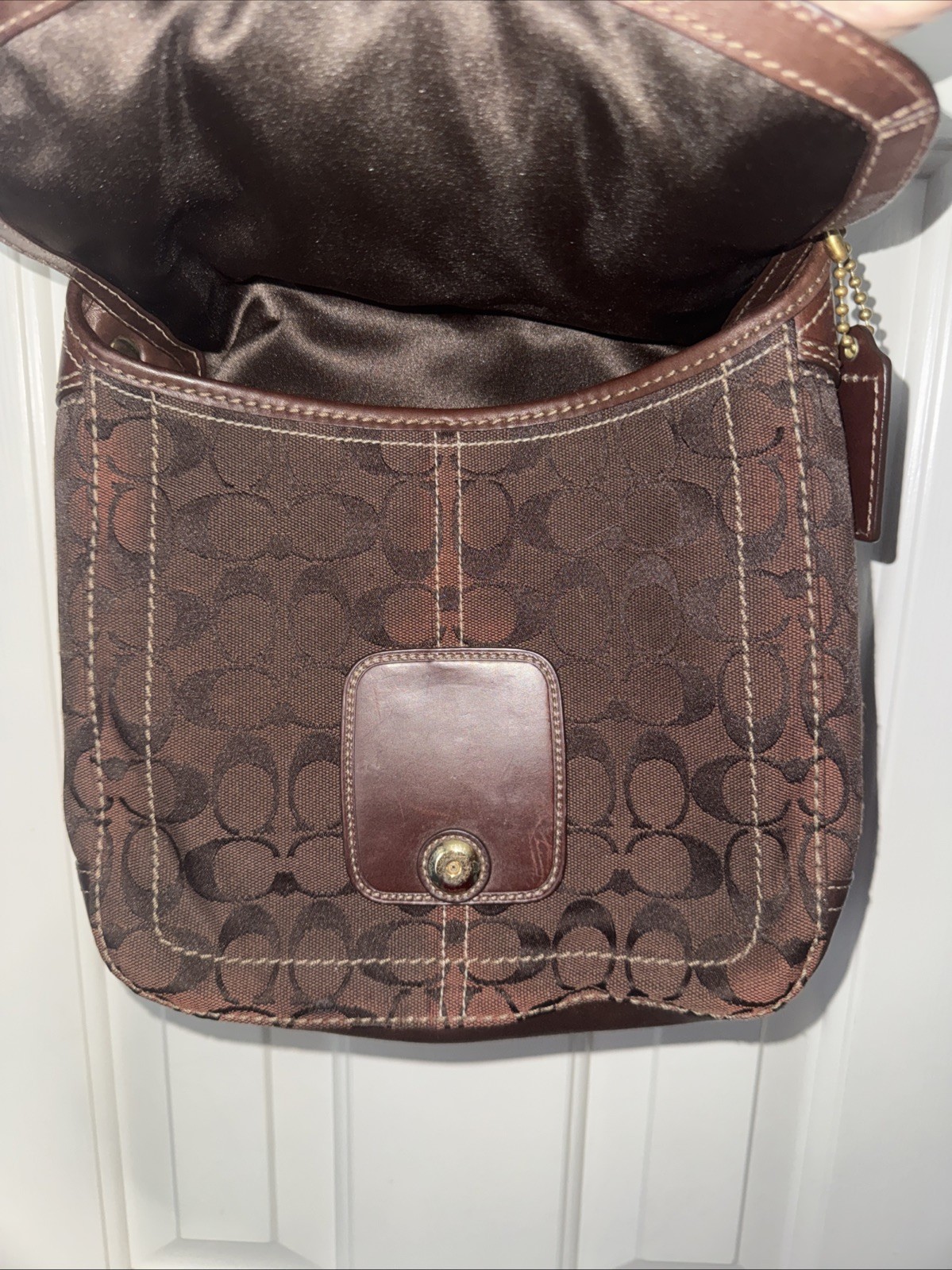 Coach BLEEKER Signature Brown Canvas & Leather Flap Shoulder Bag 11434