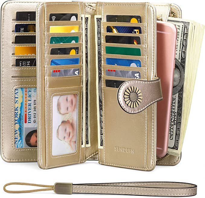 Sendefn Wallets for Women Genuine Leather Credit Card Holder Rfid Blocking Large