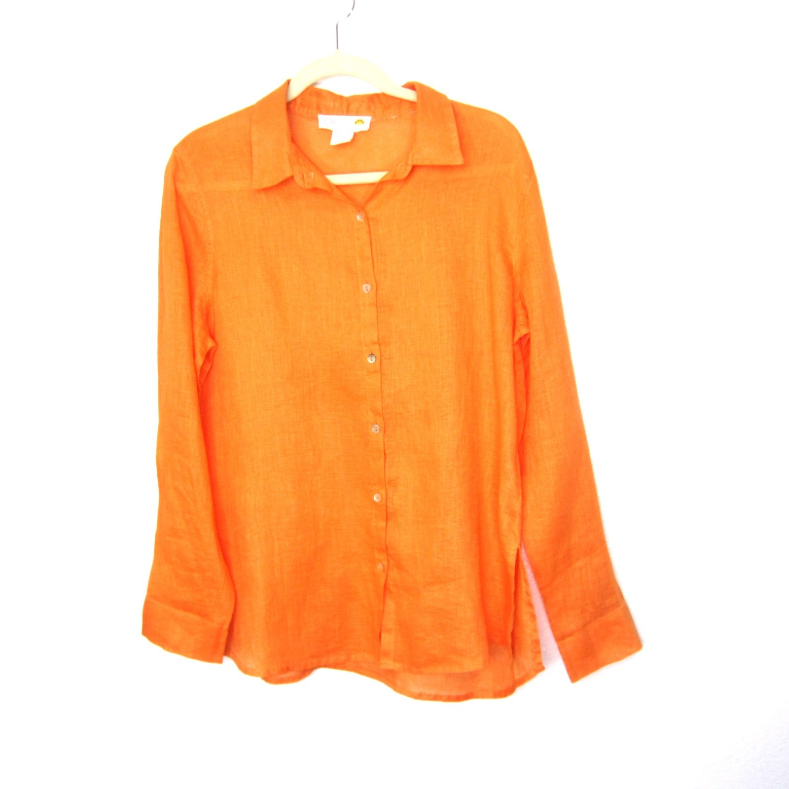 C&C California NWOT Linen Top Size L Orange Long Sleeve Button Up Collar Airy