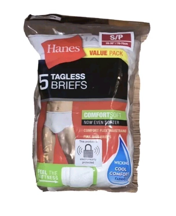 Hanes Tagless Briefs, 5 Pack White Men’s Size Small (28-30″ / 70-75 cm) NEW