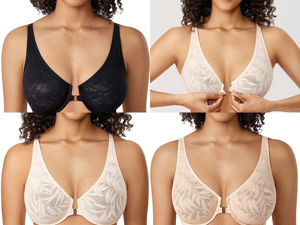 AISILIN Women’s Front Closure Bras Unlined Lace Soft Plunge Sexy Underwire (9)