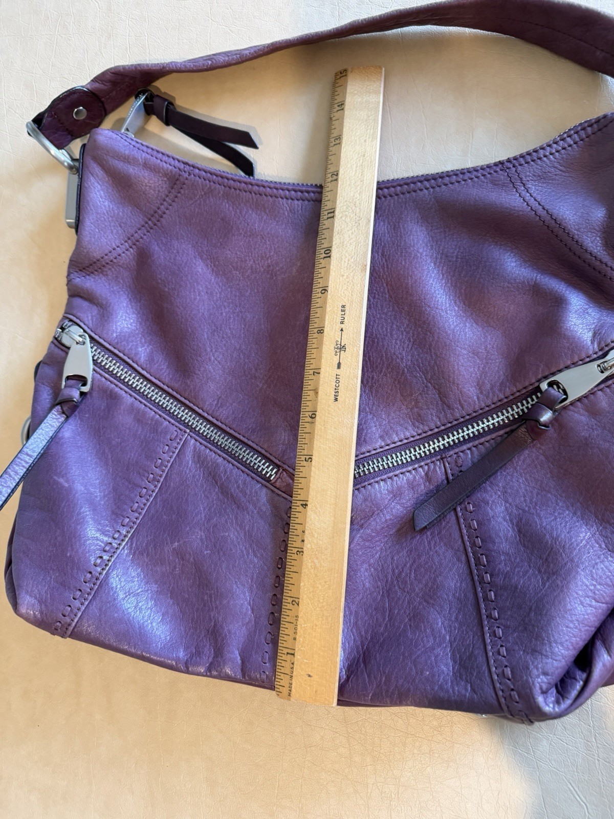 Vintage Y2K B. Makowsky Purple SOFT Leather Shoulder Bag Slouchy Purse 11.5”x15”