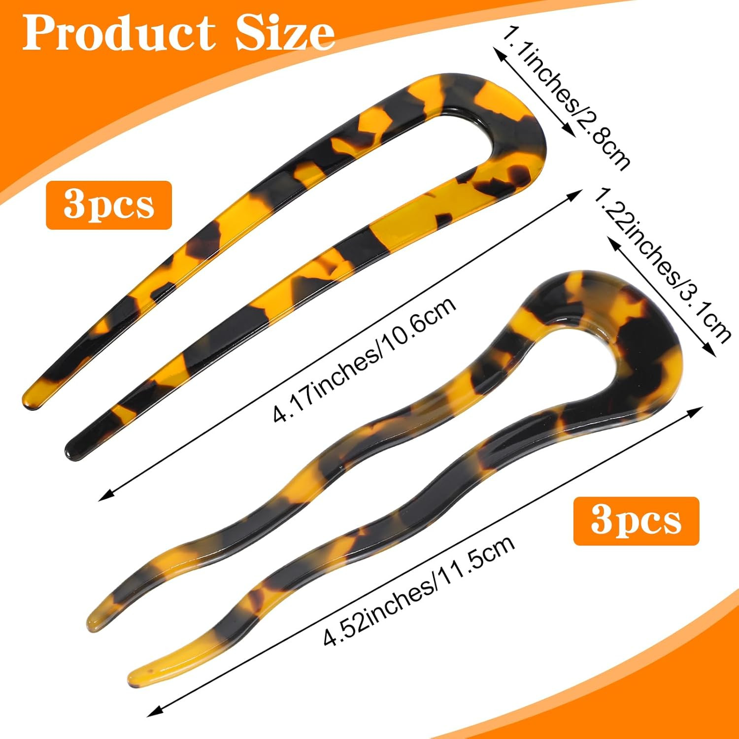 6 Pcs Tortoise Shell U Shaped Hair Pins for Thick Long Hair (Yellow, Beige)
