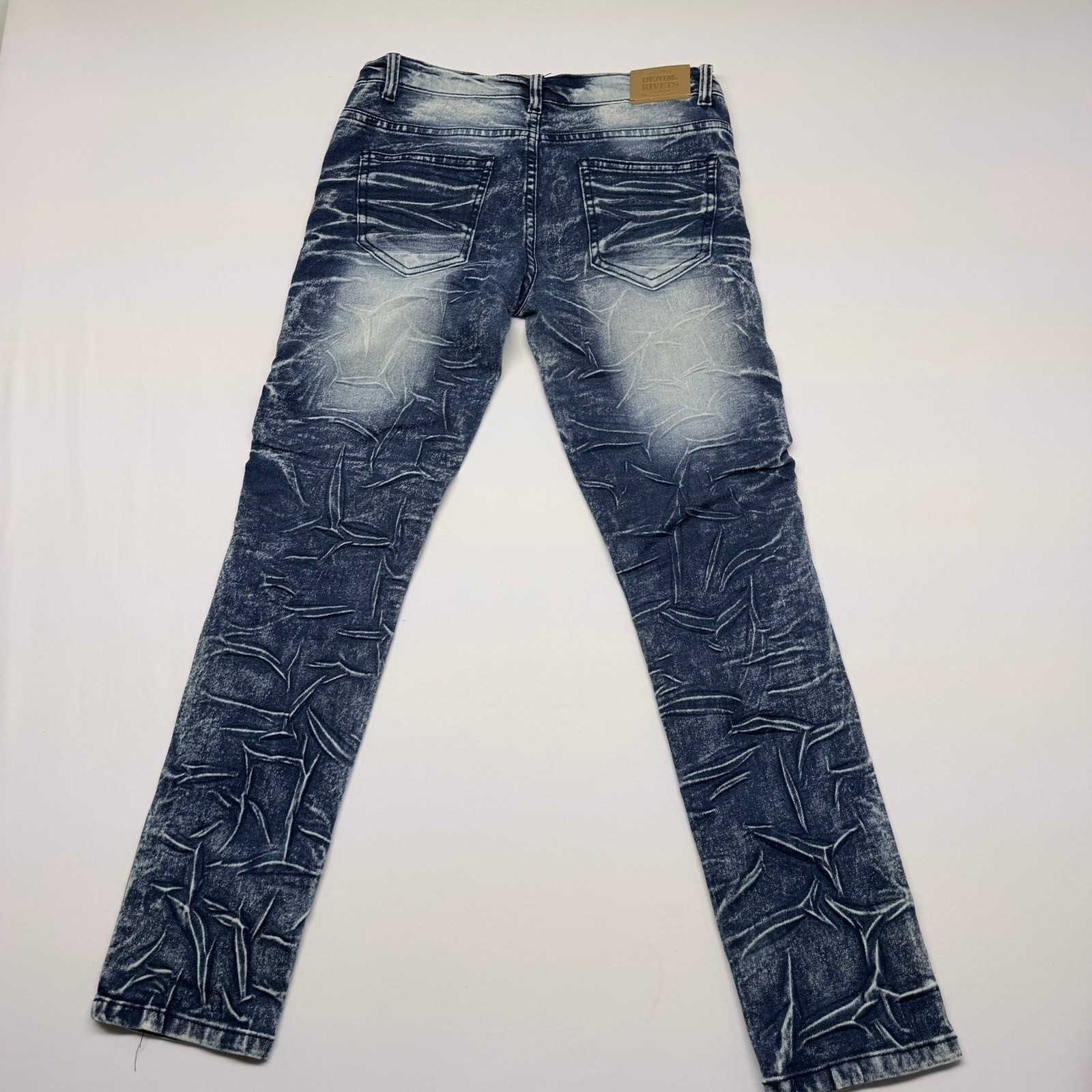 Denim & Rivets Mens Size 12 Blue Acid Wash Moto Biker Slim Stretch Jeans Ribbed