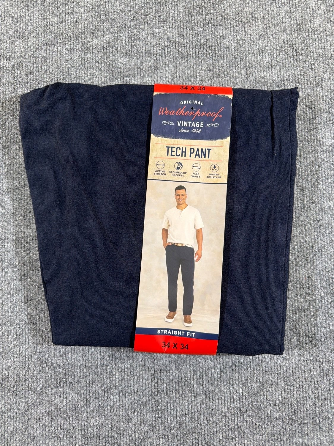 EU 34 Weatherproof Vintage Tech Pant Men 34×34 Straight Fit Active Stretch Navy