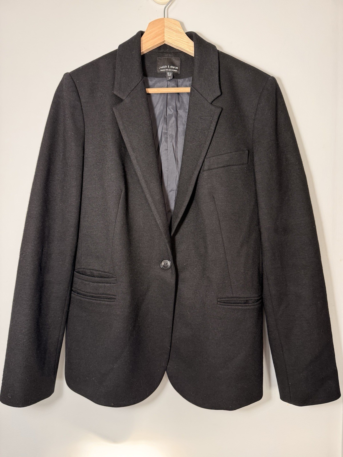 Judith & Charles Wool Tailored Black Single-Button Blazer size 10