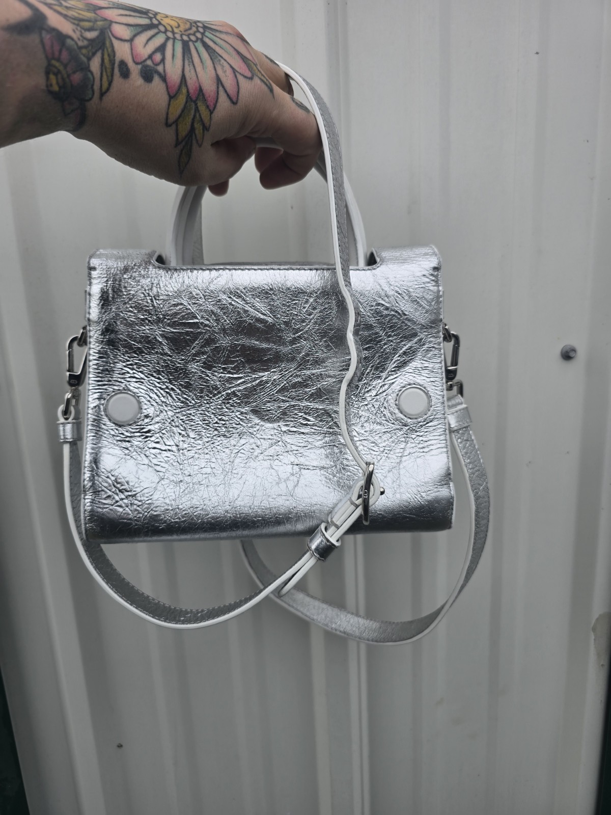 Silver Metallic Dior “Diorever” top handle bag with shoulder strap