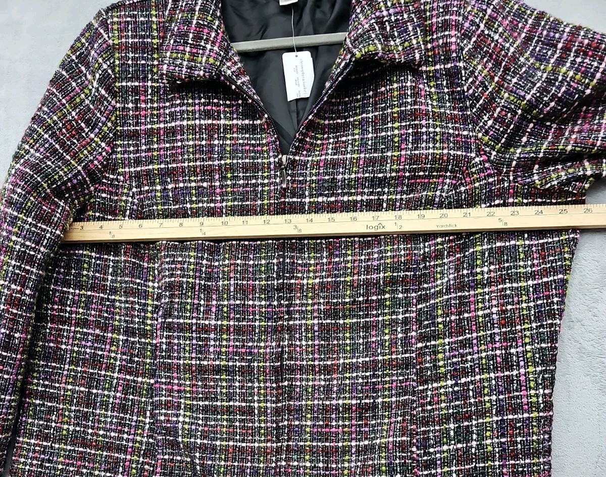 CJ Banks Blazer Jacket Womens 2X Tweed Multicolor Knit Zip Up Pockets Collared