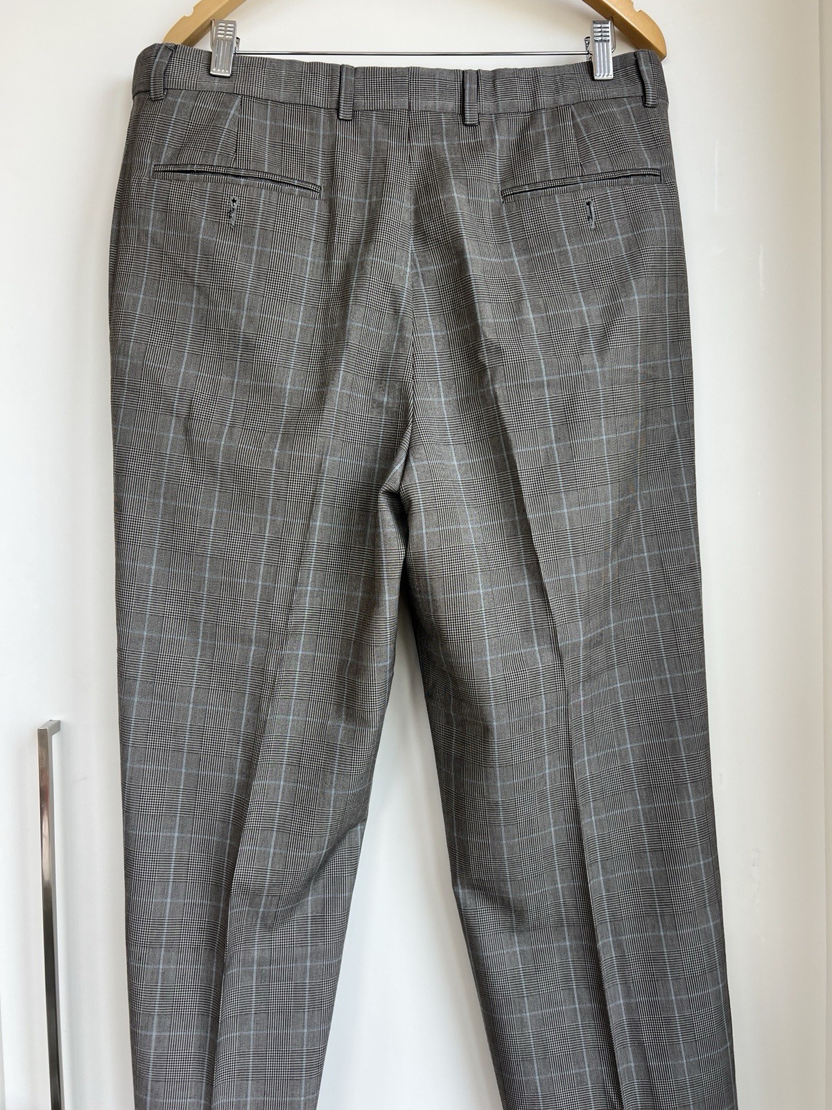 Men’s Traditional Fit Lands’ Ends Black Plaid Dress Pants Sz 36×34 Wool Blend P2