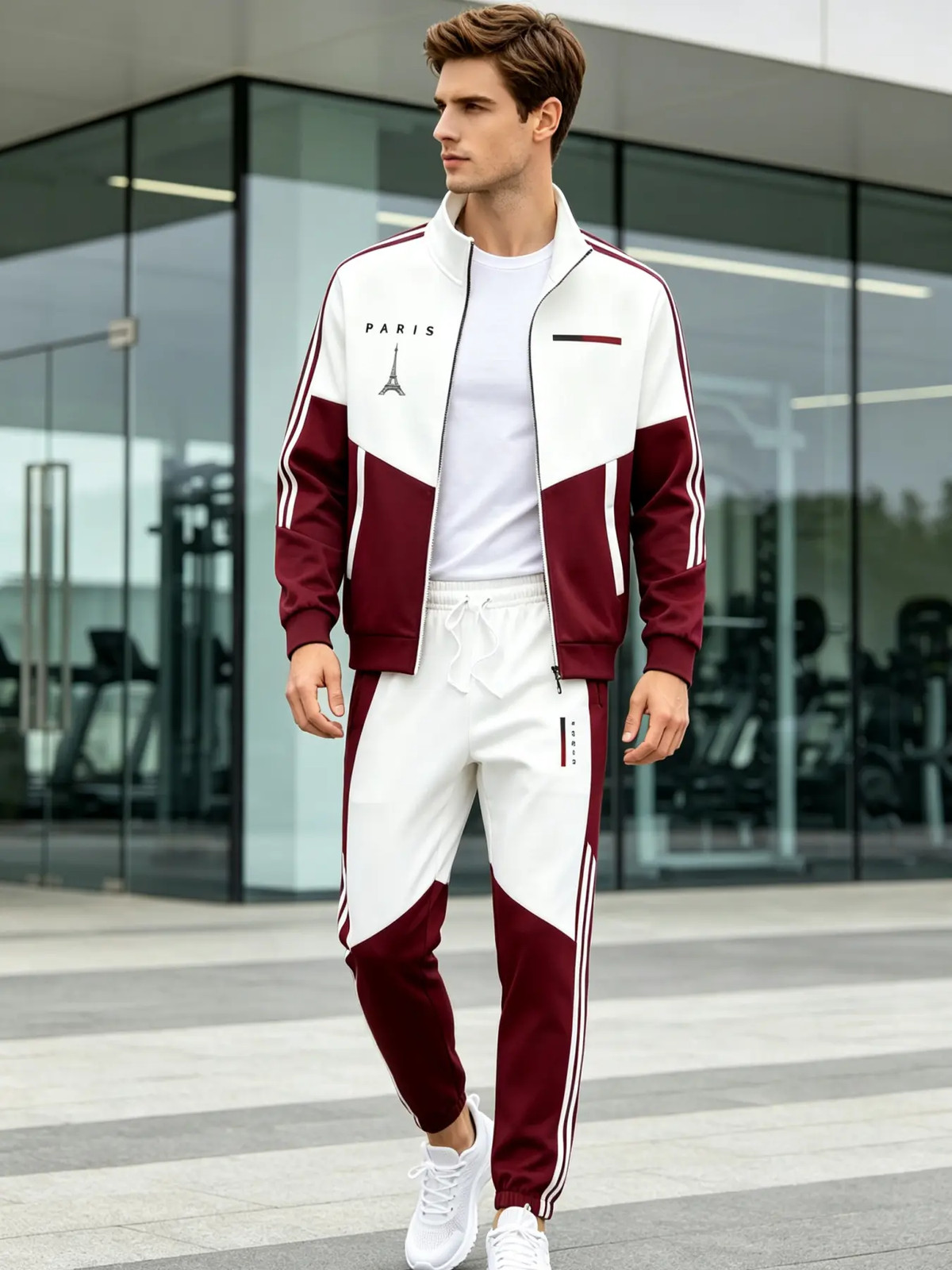 Men’s 2-Piece Paris Logo Sportswear Set – Sports Outerwear Jacket & Jogging Pant