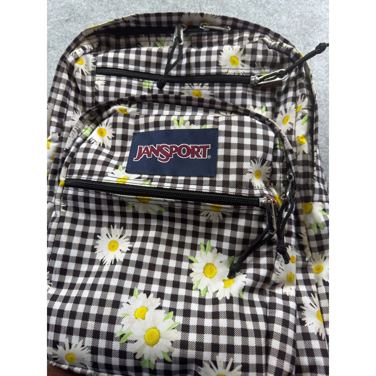 JanSport Cool Student Backpack Kids OS Black White Daisy Gingham Floral Bag