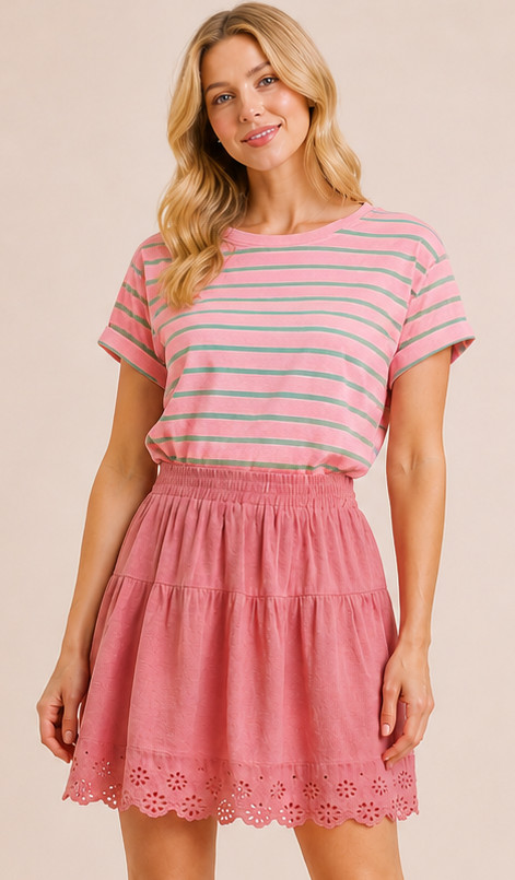 New UMGEE M 8 10 Rose Eyelet Detail Elastic Waistband Full Short Skirt Linen