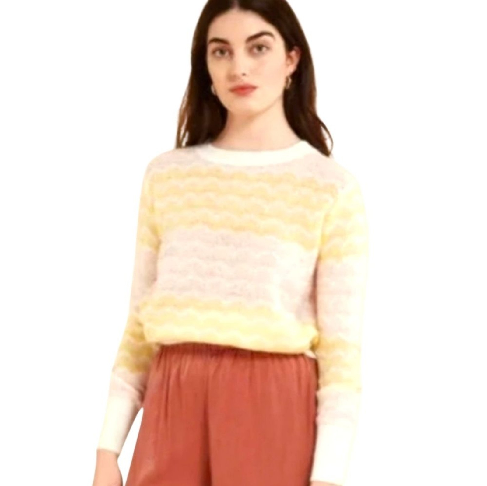 FRNCH Paris Ninette Size Medium Cream Pastel Wavy Stripe Lightweight Sweater NWT