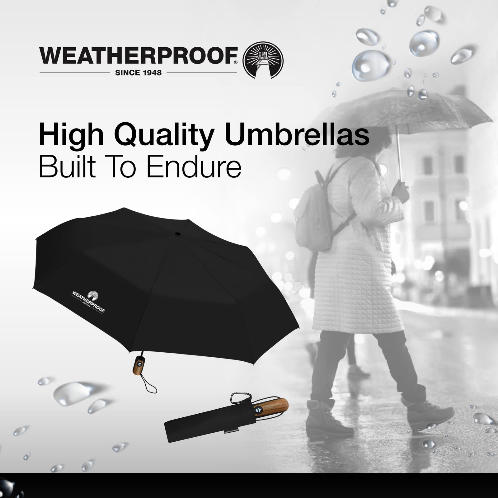 Weatherproof WP-M540-BLACK Automatic Folding Umbrella Full 54 Inch Arc Black