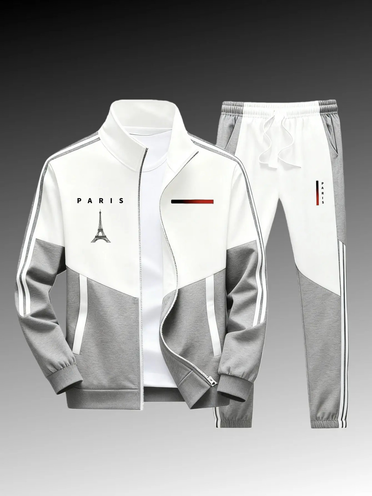 Men’s 2-Piece Paris Logo Sportswear Set – Sports Outerwear Jacket & Jogging Pant